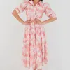By Rosa. Adair Blush Palms Tiered Shirt Style Maxi Dress