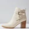 Nude Adelaide Cream Buckle Ankle Mid Heel Boot