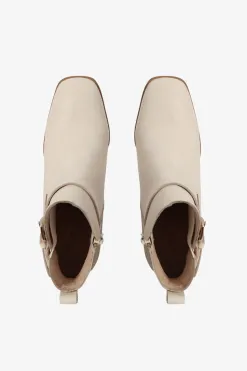 Nude Adelaide Cream Buckle Ankle Mid Heel Boot