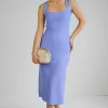 Among the Brave Adore Blue Rib Knit Scoop Neck Cut Out Tank Dress