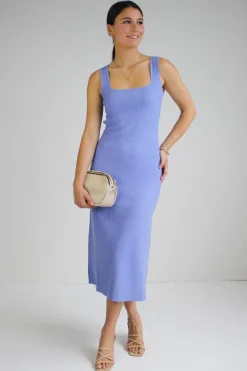 Among the Brave Adore Blue Rib Knit Scoop Neck Cut Out Tank Dress