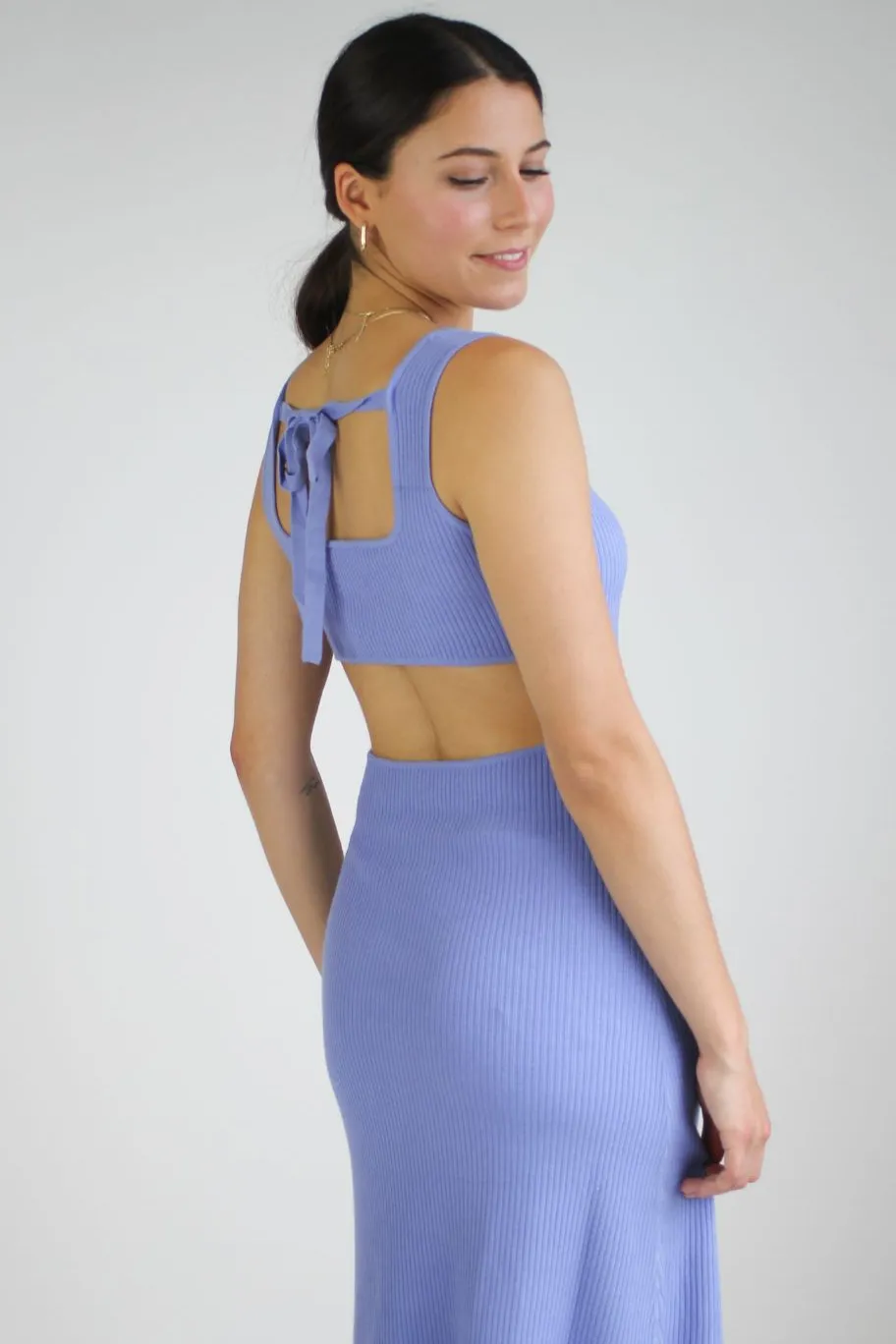 Among the Brave Adore Blue Rib Knit Scoop Neck Cut Out Tank Dress