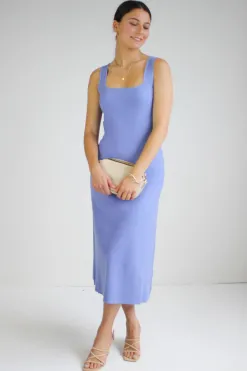 Among the Brave Adore Blue Rib Knit Scoop Neck Cut Out Tank Dress
