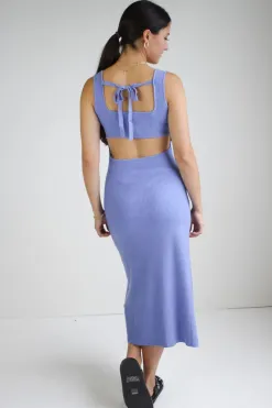 Among the Brave Adore Blue Rib Knit Scoop Neck Cut Out Tank Dress