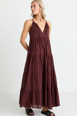 By Rosa. Affair Rosewood Strappy Tiered Maxi Dress