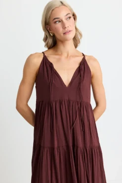 By Rosa. Affair Rosewood Strappy Tiered Maxi Dress