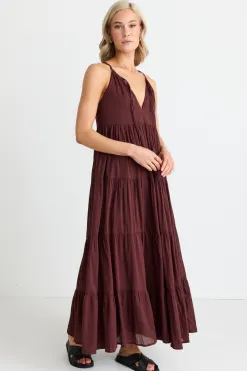 By Rosa. Affair Rosewood Strappy Tiered Maxi Dress
