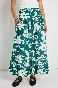 Ivy + Jack Affinity Forest Floral Shirred Back Tiered Maxi Skirt