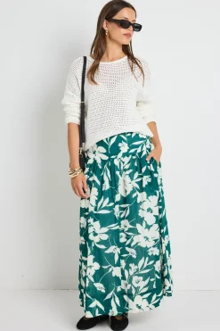 Ivy + Jack Affinity Forest Floral Shirred Back Tiered Maxi Skirt