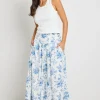 Ivy + Jack Affinity Porcelain Print Shirred Back Tiered Maxi Skirt