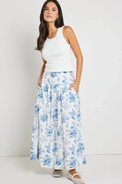 Ivy + Jack Affinity Porcelain Print Shirred Back Tiered Maxi Skirt