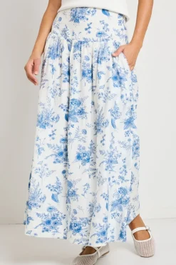 Ivy + Jack Affinity Porcelain Print Shirred Back Tiered Maxi Skirt