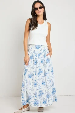 Ivy + Jack Affinity Porcelain Print Shirred Back Tiered Maxi Skirt