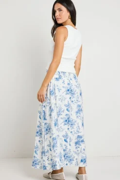 Ivy + Jack Affinity Porcelain Print Shirred Back Tiered Maxi Skirt