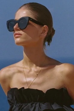 Le Specs Air Heart Cat Eye Black Gold Khaki Lens Sunglasses