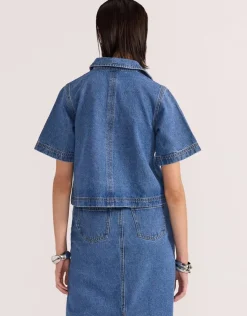 Staple The Label Alden Mid Blue Denim Crop SS Shirt