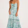 Mink Pink Alessia Blue Floral Strappy Maxi Dress