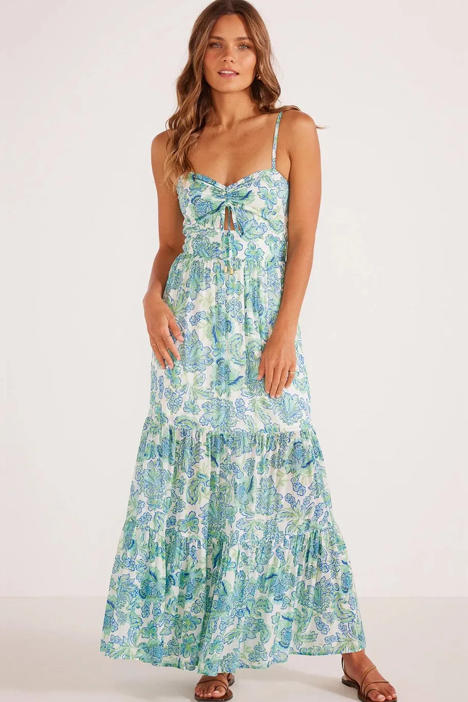 Mink Pink Alessia Blue Floral Strappy Maxi Dress