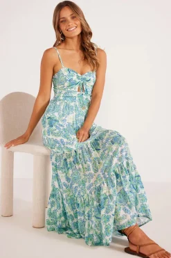 Mink Pink Alessia Blue Floral Strappy Maxi Dress