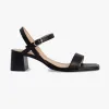 Nude Alisia Black Square Toe Ankle Strap Mid Heel