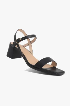 Nude Alisia Black Square Toe Ankle Strap Mid Heel
