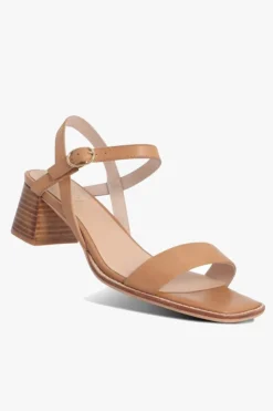 Nude Alisia Tan Square Toe Ankle Strap Mid Heel