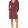 Huffer Alix Dark Cherry LS Mini Shift Dress