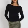 Ivy + Jack Alley Black Rib Asymmetric Neck Top