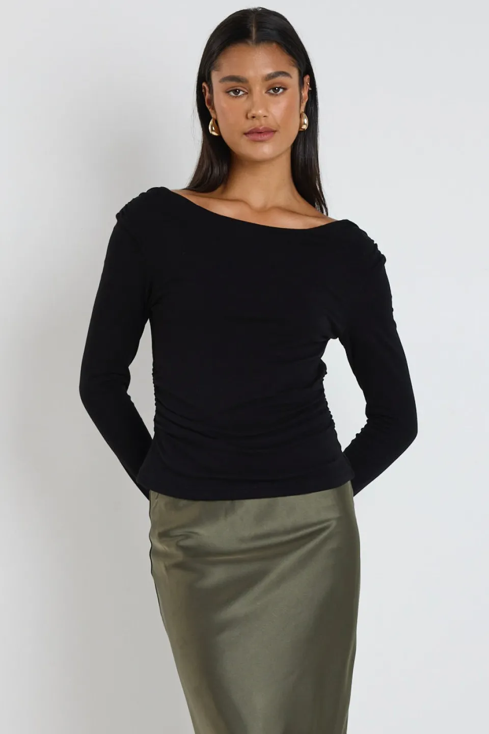 Ivy + Jack Alley Black Rib Asymmetric Neck Top