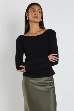 Ivy + Jack Alley Black Rib Asymmetric Neck Top
