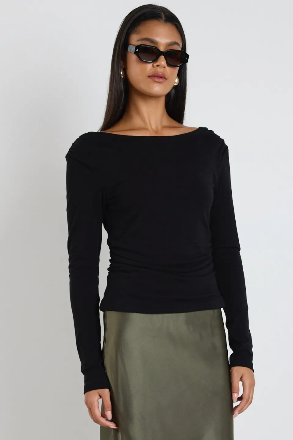 Ivy + Jack Alley Black Rib Asymmetric Neck Top