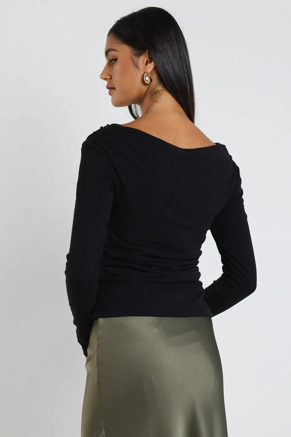 Ivy + Jack Alley Black Rib Asymmetric Neck Top