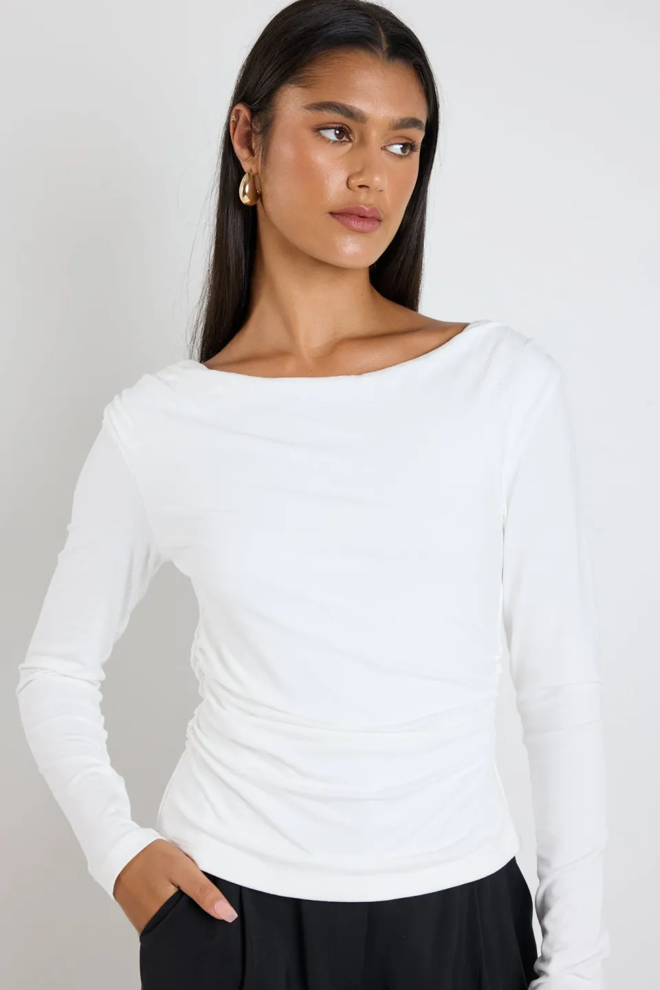 Ivy + Jack Alley Ivory Rib Asymmetric Neck Top