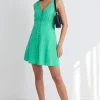 Among the Brave Allora Meadow Green Linen Sleeveless Button Front Mini Dress