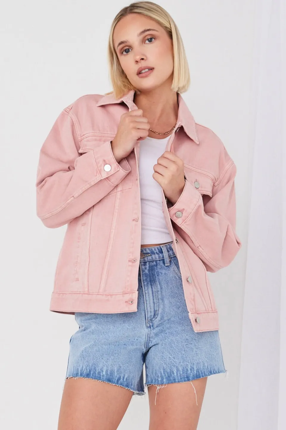 RE:UNION Label Always Mushroom Pink Denim Jacket