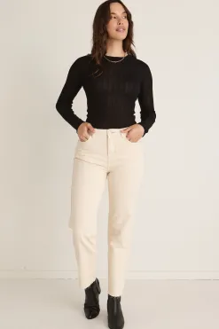 Among the Brave Amelia Ecru Mid Rise Slim Boyfriend Jean