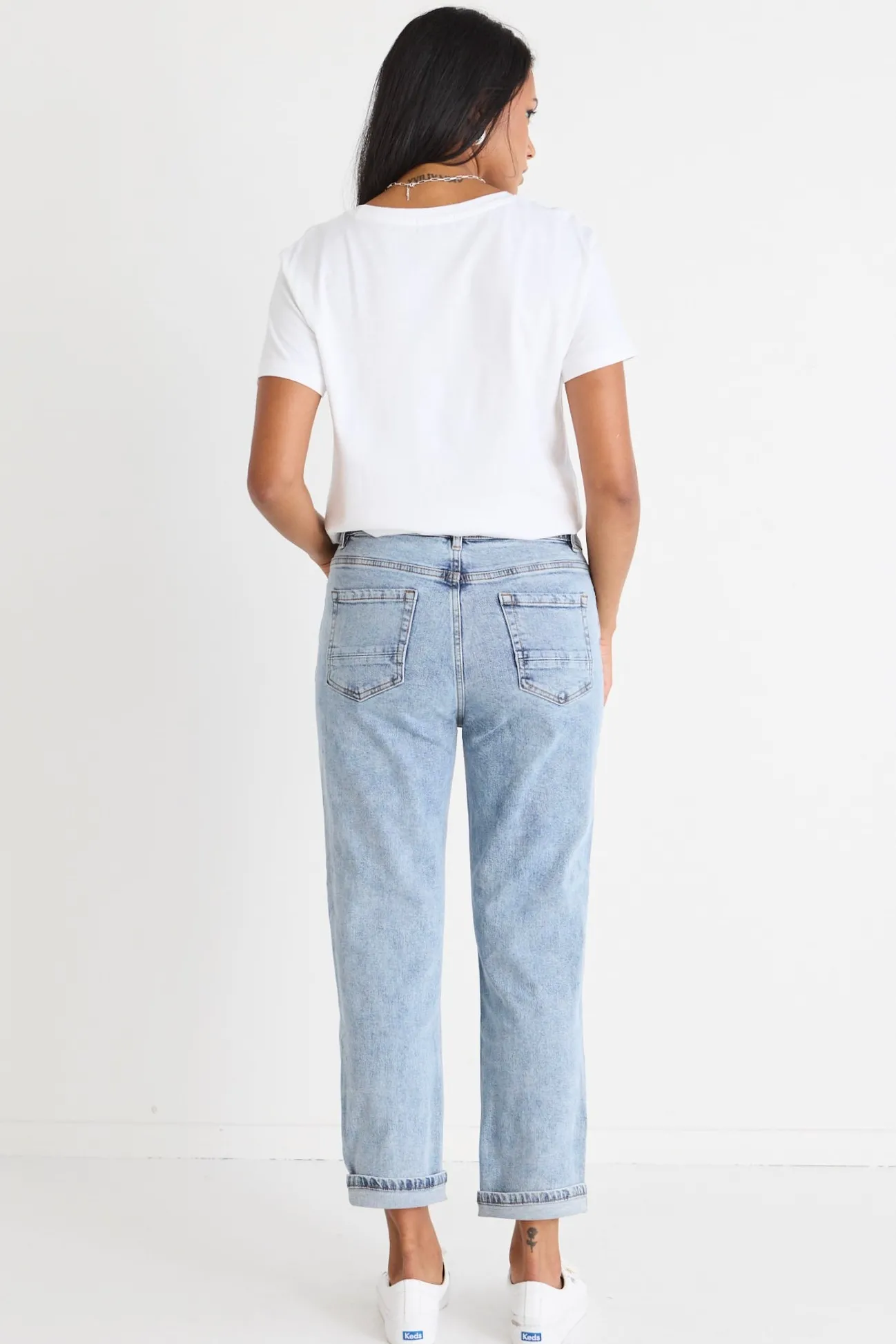 Among the Brave Amelia Mid Blue Mid Rise Slim Leg Jean