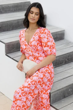 Among the Brave Amora Pink Floral Shadows SS Bias Midi Dress