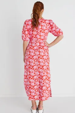 Among the Brave Amora Pink Floral Shadows SS Bias Midi Dress