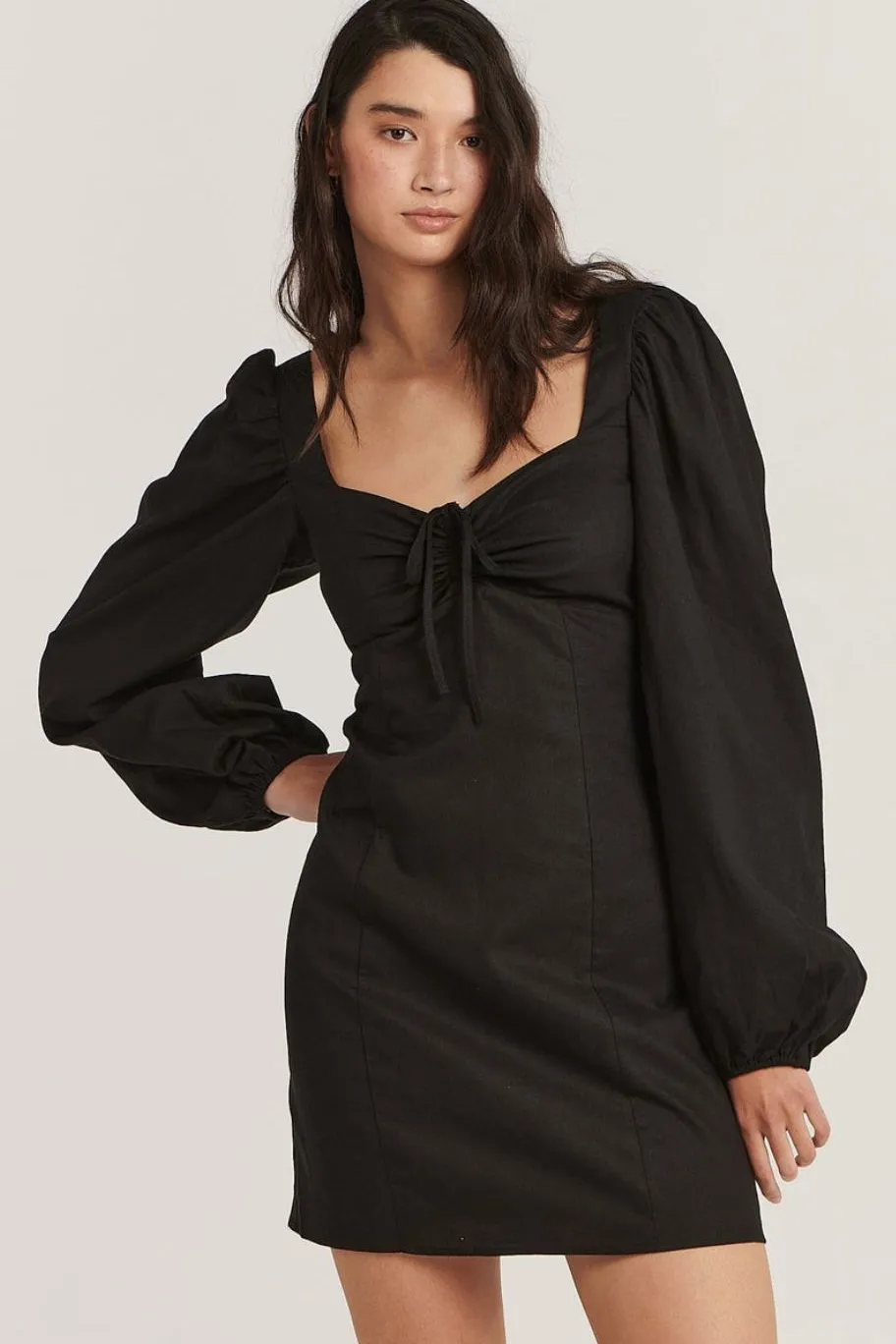 Charlie Holiday Andrea Black LS Mini Dress