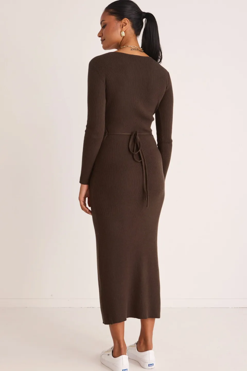 Among the Brave Another Dark Khaki Wrap Rib Knit Maxi Dress