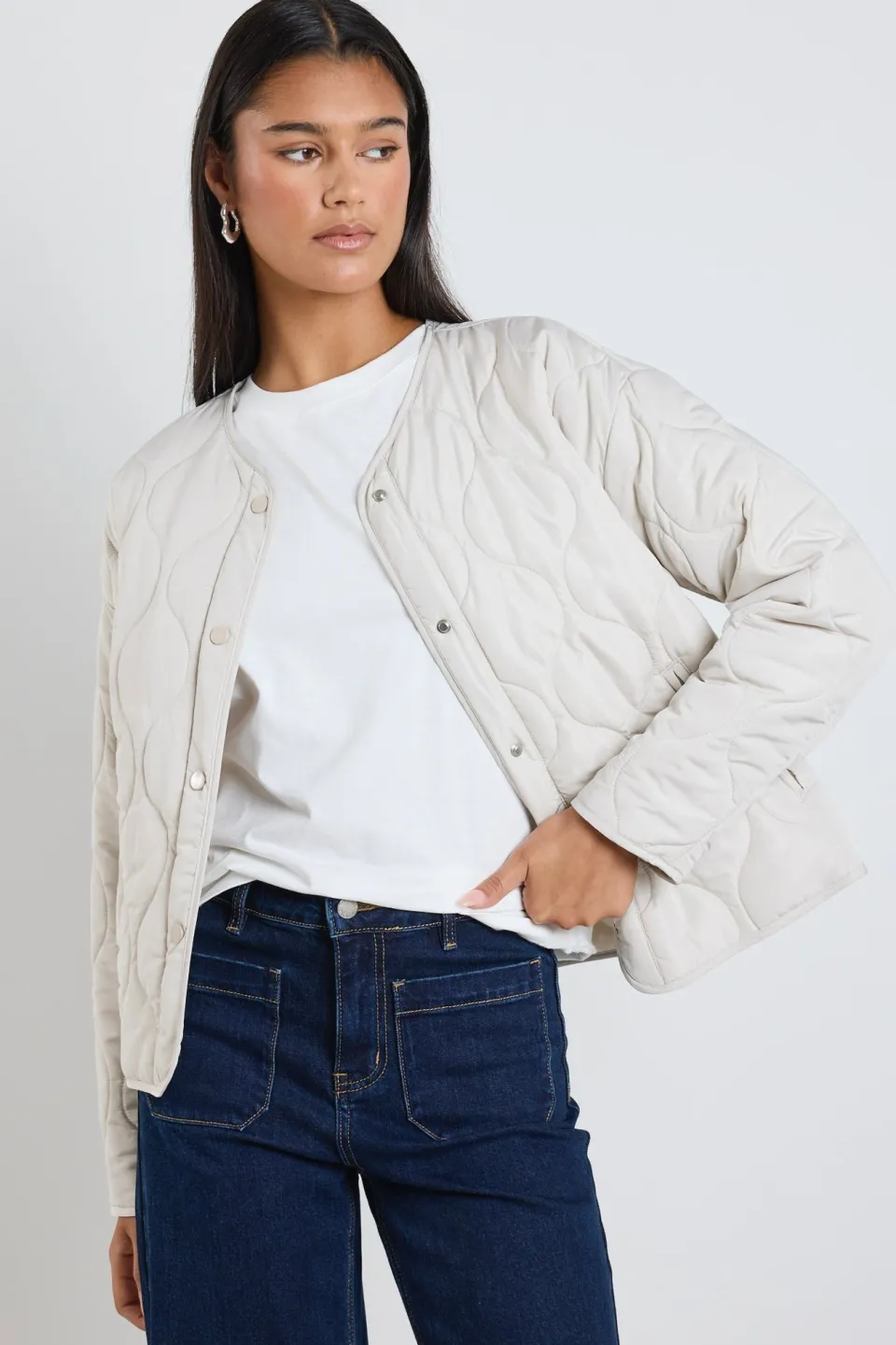 Stories be Told Apex Putty Collarless Puffer Jacket