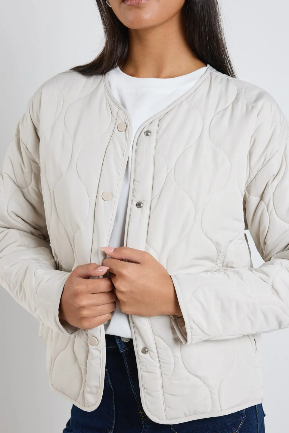 Stories be Told Apex Putty Collarless Puffer Jacket