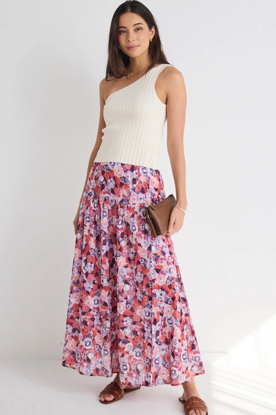 Ivy + Jack Aquarius Lilac Meadows Tiered Split Front Maxi Skirt