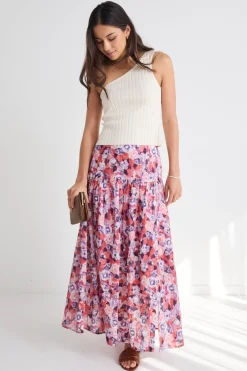 Ivy + Jack Aquarius Lilac Meadows Tiered Split Front Maxi Skirt