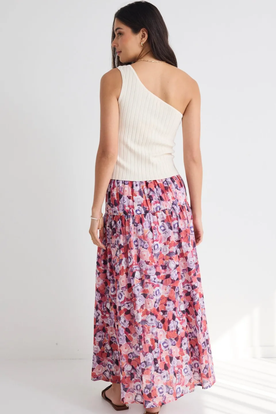 Ivy + Jack Aquarius Lilac Meadows Tiered Split Front Maxi Skirt