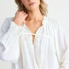 Ivy + Jack Artist Ivory Voile LS Tie Front Relaxed Gathered Top