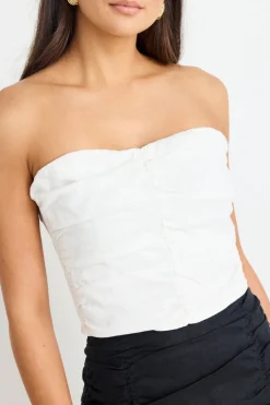 Stories be Told Ascend White Linen Strapless Rouched Top