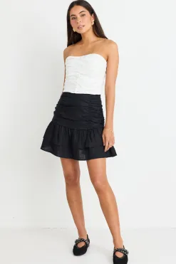 Stories be Told Ascend White Linen Strapless Rouched Top
