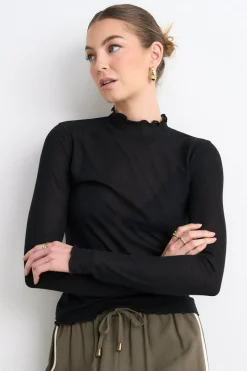 Among the Brave Asher Black LS Lettuce Edge Knit Top